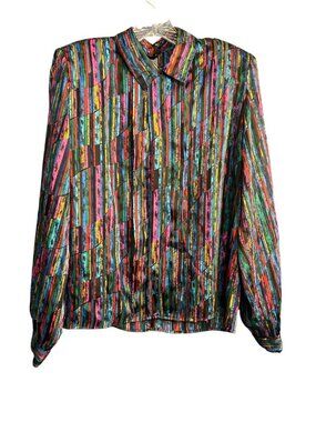 Vintage Vibrant Striped Button-Up Blouse